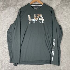 Under Armour UA Fish Shirt Mens Large Gray Long Sleeve Fishing Performance